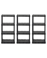 Gracious Living 4 Shelf Knect-a-Shelf Solid Light Duty Storage Unit, Black 3 Pck