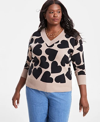 On 34th Trendy Plus Women's Jacquard Heart Pullover Sweater, Exclusively at Macy's