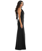 Womens High-Neck Open-Back Maxi Dress with Scarf Tie