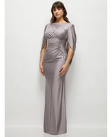 After Six Plus Draped Stretch Satin Maxi Dress with Built-in Capelet