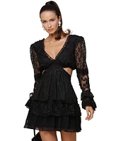 Avec Les Filles Women's Star-Lace Cut-Out Tiered Mini Dress