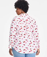 On 34th Trendy Plus Lip Party Printed Blouse, Exclusively at Macy's