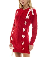 Crystal Doll Juniors' Ribbon Cable Knit Long-Sleeve Sweater Dress