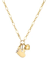 Unwritten Cubic Zirconia Key and Heart Link Pendant Necklace