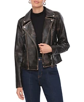 Bagatelle Collection Women's Metallic Contrast Faux Leather Biker Jacket - Black