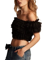 Lucky Brand Women's Layered Off-The-Shoulder Mesh Party Top