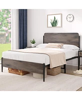 gaomon Full Bed Frame with Wooden Headboard and Footboard,Metal Queen Size Bed Frame