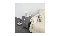Slickblue S Mirrored Glass Bedside Table with Three Drawers - Elegant Nightstand for Bedroom Storage