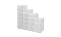 Slickblue 18-Pack Clear Plastic Stackable Shoe Storage Boxes for Organized Footwear Storage