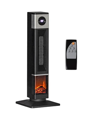 Homcom 1400W Electric Fireplace Heater with Oscillation, Timer, Black