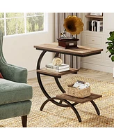 Tribesigns 3-Tier Small Side Table with Storage Shelves Set of 2,Wood C-Shaped End Table for Living Room Small Space