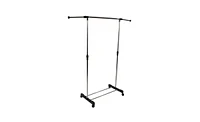 Slickblue Vertically Stretching Single-Bar Clothes Rack with Shoe Shelf - Sleek Silver Design for Organized Storage