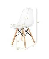 Inolait Set of 4 Dining Chairs Modern Plastic Shell Side Chair with Clear Seat and Wood Legs