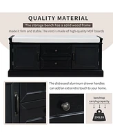 Slickblue Storage Bench with 2 Drawers and Cabinets Shoe Removable Cushion for Living Room Entryway