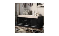 Slickblue Storage Bench with 2 Drawers and Cabinets Shoe Removable Cushion for Living Room Entryway