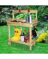 Slickblue Wooden Potting Bench Table for Gardening and Plant Workstation