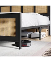 gaomon Full Size Bed Frame, Metal Bed Frame with Rattan Headboard and Footboard, Rattan Platform Bed Frame