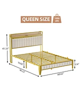 gaomon Queen Size Bed Frame with Storage Headboard and Charging Station