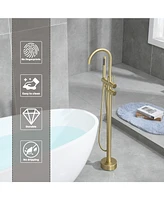 Flynama Freestanding 2-Handle Floor Mounted Roman Tub Faucet Bathtub Filler with Hand Shower