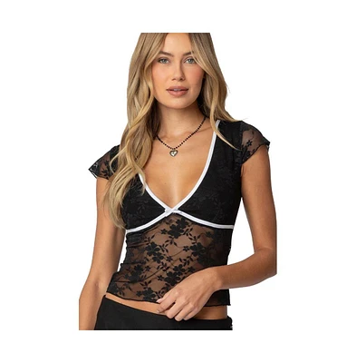 Edikted Women's Avi Sheer Lace Top