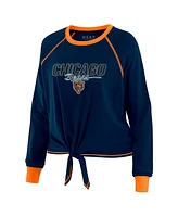 Wear by Erin Andrews Women's Navy Chicago Bears Tie-Front Long Sleeve T-Shirt