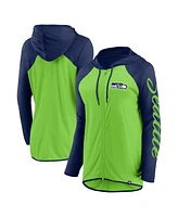 Fanatics Women's Neon Green/College Navy Seattle Seahawks Script Full-Zip Hoodie