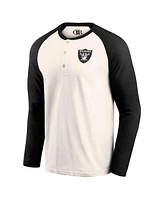 Fanatics Men's Cream/Black Las Vegas Raiders Raglan Henley T-Shirt