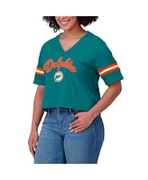 Wear by Erin Andrews Women's Aqua Miami Dolphins Plus Color Block Boxy V-Neck T-Shirt