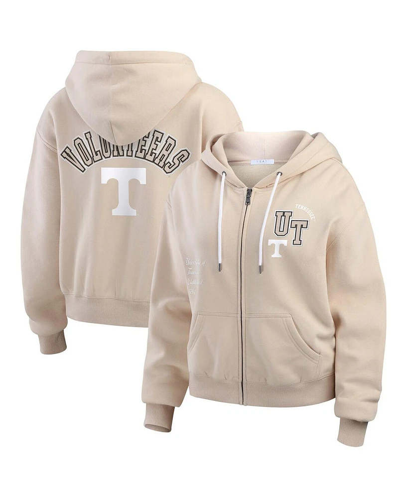 Wear by Erin Andrews Women's Tan Tennessee Volunteers Mixed Media Tonal Full-Zip Hoodie