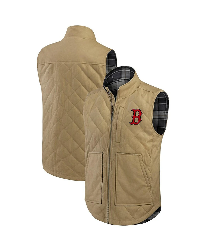 Darius Rucker Collection by Fanatics Men's Tan/Charcoal Boston Red Sox Reversible Canvas Plaid Patch Full-Zip Vest