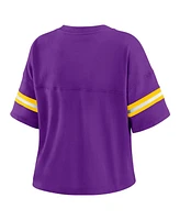 Wear by Erin Andrews Women's Purple Minnesota Vikings Color Block Boxy Modest Crop V-neck T-shirt