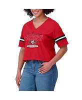 Wear by Erin Andrews Women's Scarlet San Francisco 49ers Color Block Boxy Modest Crop V-neck T-shirt