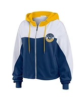 Wear by Erin Andrews Women's Navy West Virginia Mountaineers Color-Block Full-Zip Hoodie