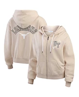 Wear by Erin Andrews Women's Tan Texas Longhorns Mixed Media Tonal Full-Zip Hoodie