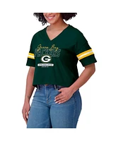 Wear by Erin Andrews Women's Green Green Bay Packers Color Block Boxy Modest Crop V-neck T-shirt