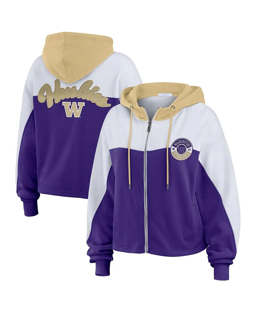 Wear by Erin Andrews Women's Purple Washington Huskies Color-Block Full-Zip Hoodie