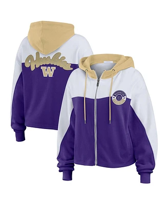 Wear by Erin Andrews Women's Purple Washington Huskies Color-Block Full-Zip Hoodie