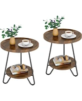 Tribesigns 2-Tier End & Side Table with Metal Legs Set of 2, Modern Industrial Beside Table, Small Accent Table Snack Table