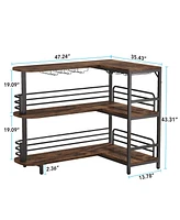 Tribesigns 3 Tier Liquor Bar Table with Storage Shelves and Wine Glasses Holder,L-Shaped Home Bar Unit