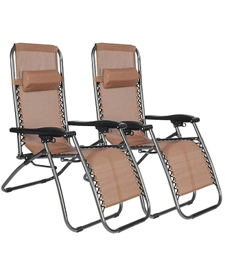 Slickblue Zero Gravity Reclining Lounge Patio Chairs, Brown