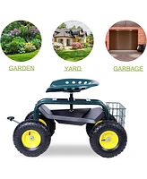 Slickblue Garden Cart Wagon Scooter Rolling Yard Work Seat with Tool Tray and 360 Swivel Seat