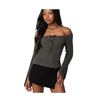 Edikted Women's Keyhole Off Shoulder Ribbed Knit Top