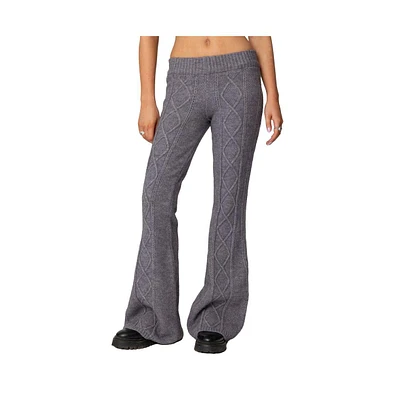 Edikted Womens Ray Cable Knit Flared Pants