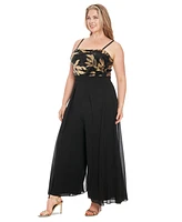 London Times Plus Size Sequined Overlay Jumpsuit