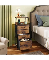 Wlive 4 Drawer Dresser for Bedroom Nightstand with Charging Station and Led Light Tall Night Stand Bed Side Table End Usb Ports Outlets