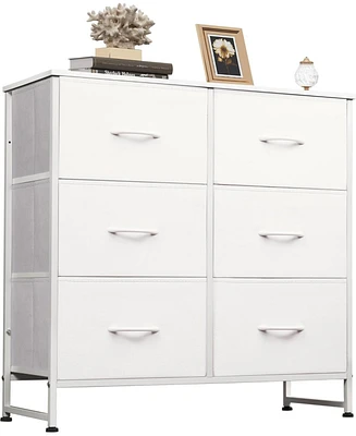 Wlive Fabric Dresser for Bedroom 6 Drawer Double Storage Tower with Bins Chest of Drawers Closet Living Room Hallway