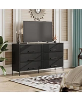 Wlive Wide Fabric Dresser 6 Drawer Tv Stand for 68" Dressers Bedroom Furniture Large Storage Tower Unit with Bins Bedroo