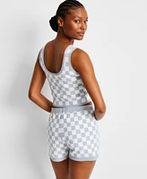 State of Day Women's Checkered Loungewear Bralette Short Set, Exclusively at Macy's
