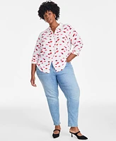 On 34th Trendy Plus Lip Party Printed Blouse, Exclusively at Macy's