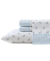 Laura Ashley Harperette Printed Hem 200-Thread Count Cotton Percale 4 -Pc. Sheet Set, Full